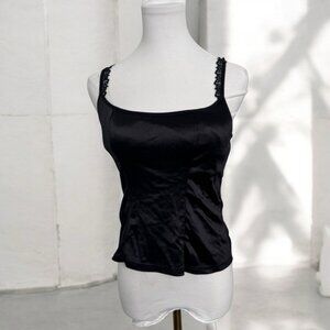 Vintage Black satin and lace Womens Top with built in bra goth whimsy fairy S
